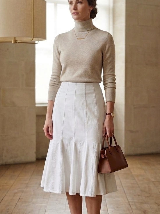 Ralph Lauren Dresses & Skirts - Lauren Ralph Lauren White Denim Trumpet Skirt - Paneled Midi Mermaid - Size 14
